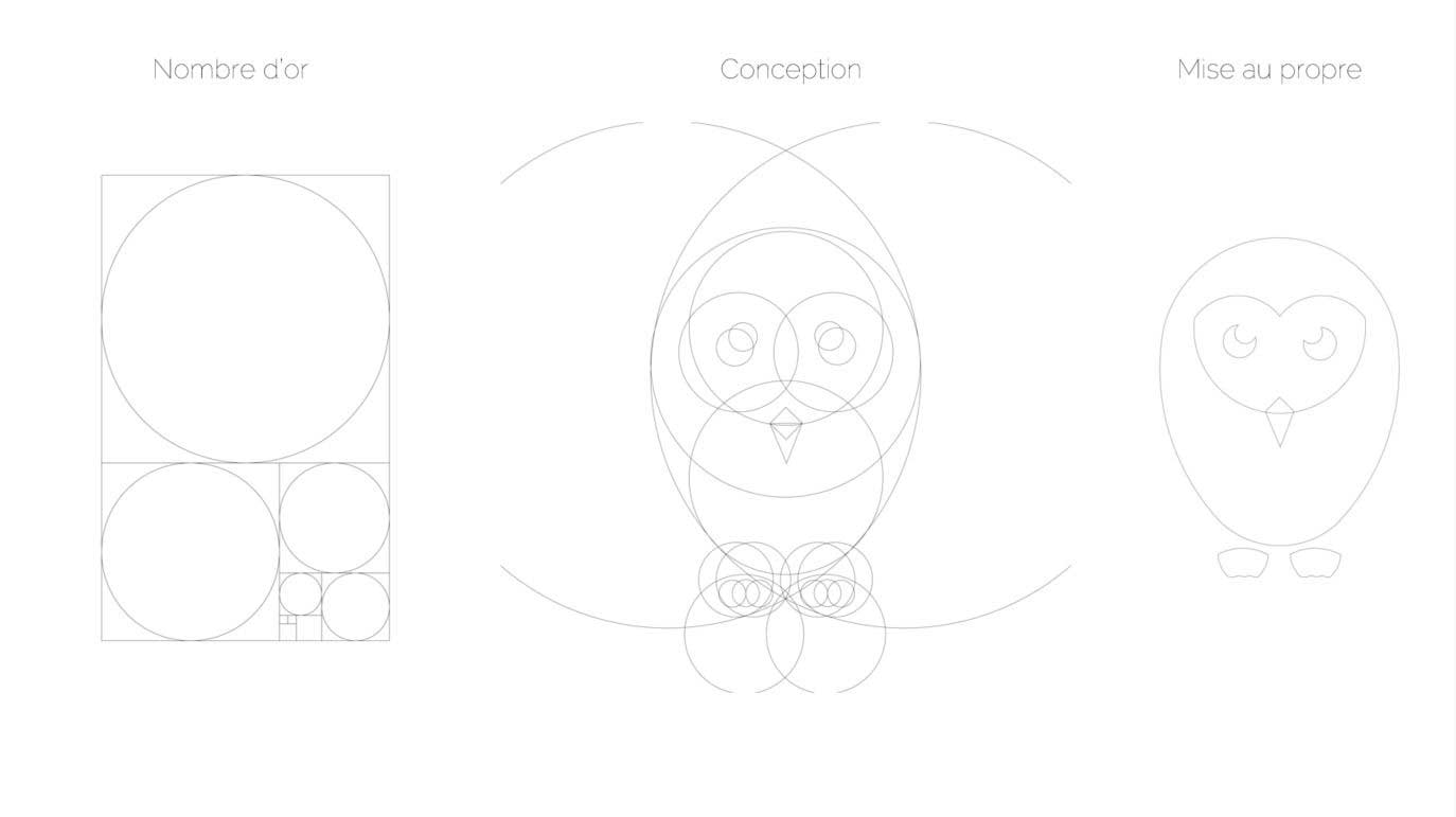 Tracés de conception du logotype de La Chouette.